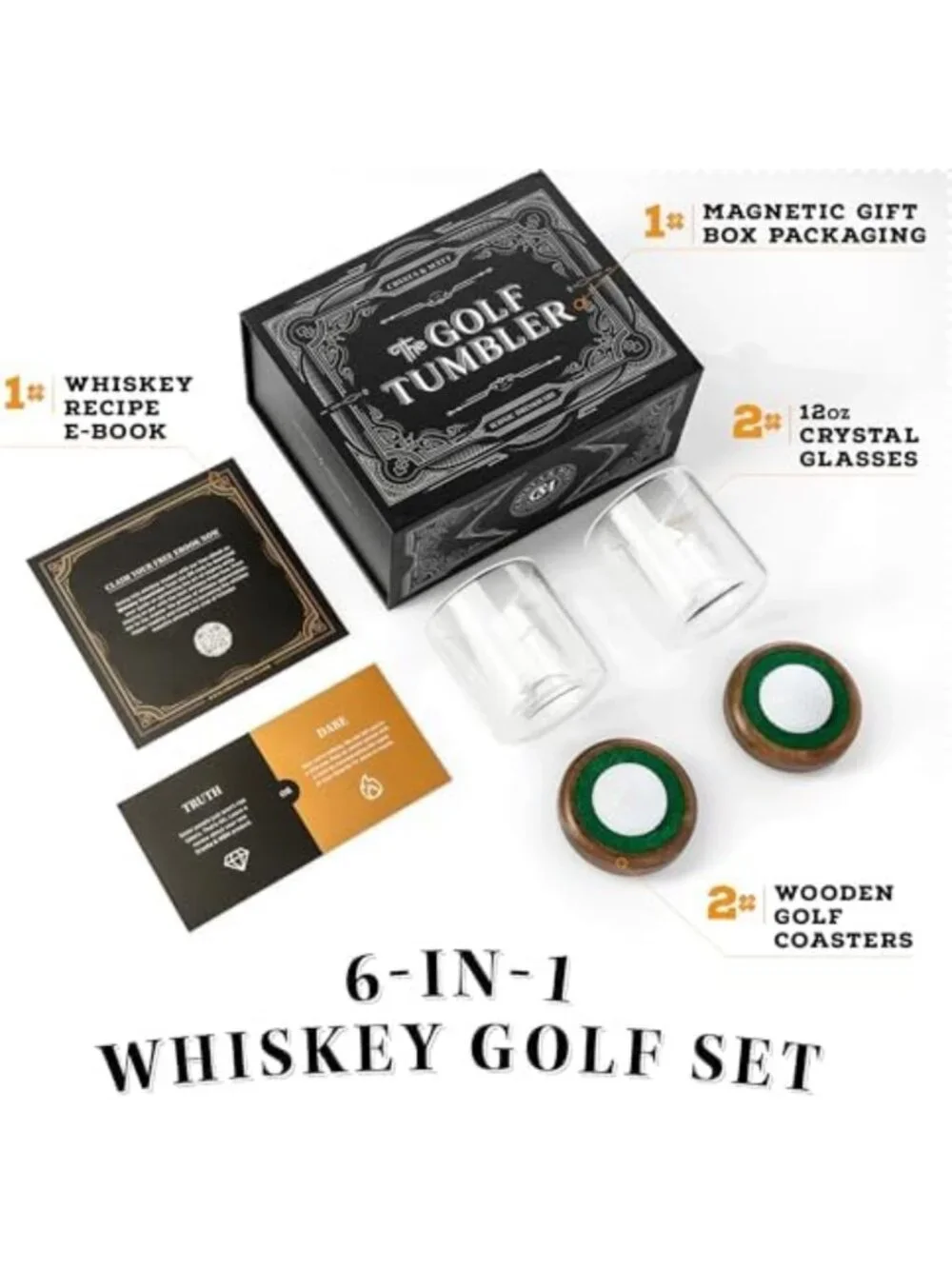 Golf Whiskey Glass Set | 12 oz Golf Ball Shot Glasses | Unique Gifts for Golfers